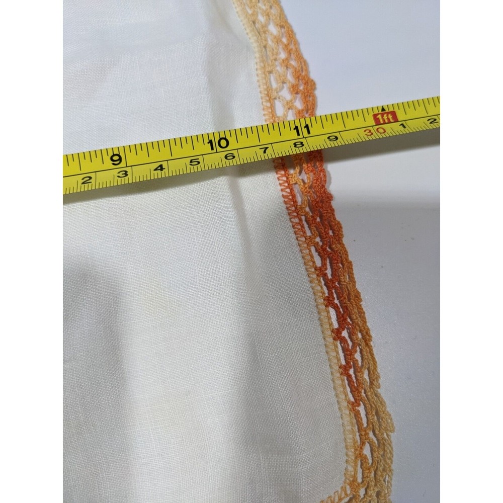 Vintage Handkerchief Hanky Peach Orange Crochet Border Pocket Scarf Ombre - Picture 9 of 9